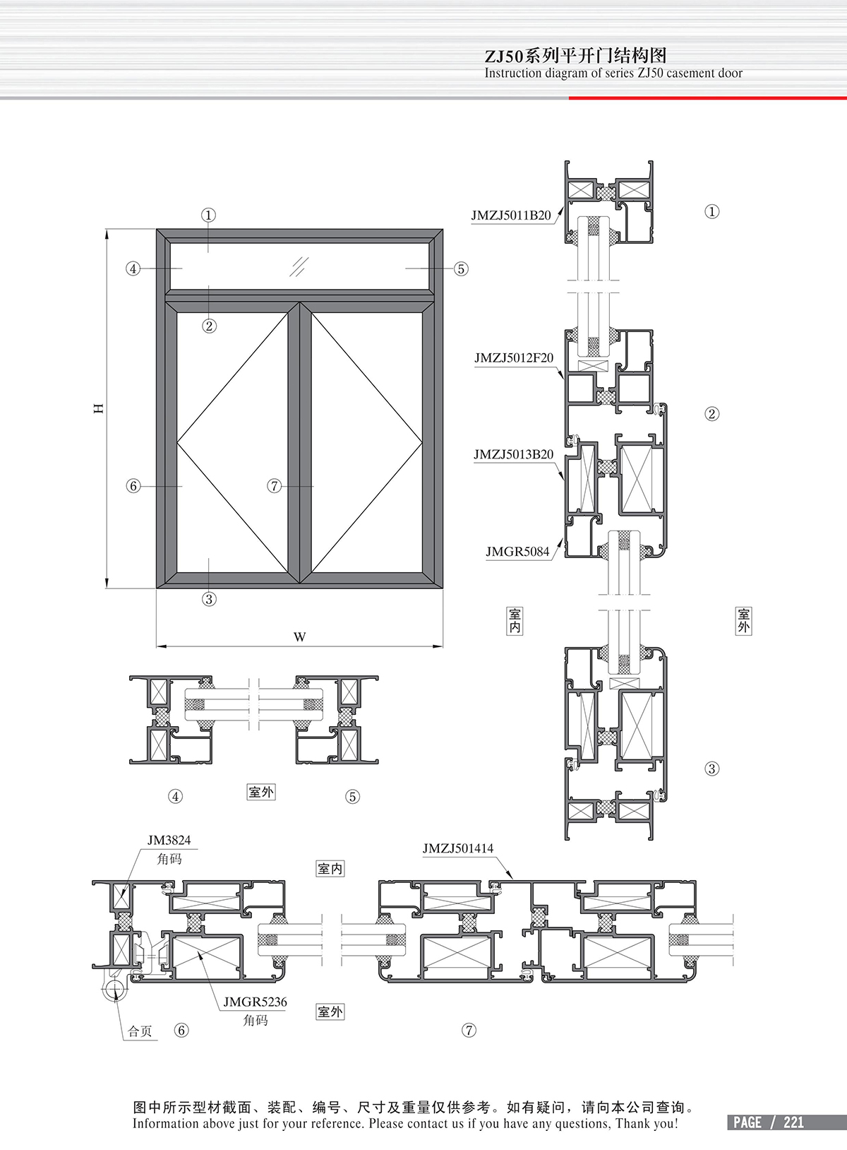 ZJ50系列平開門結(jié)構(gòu)圖