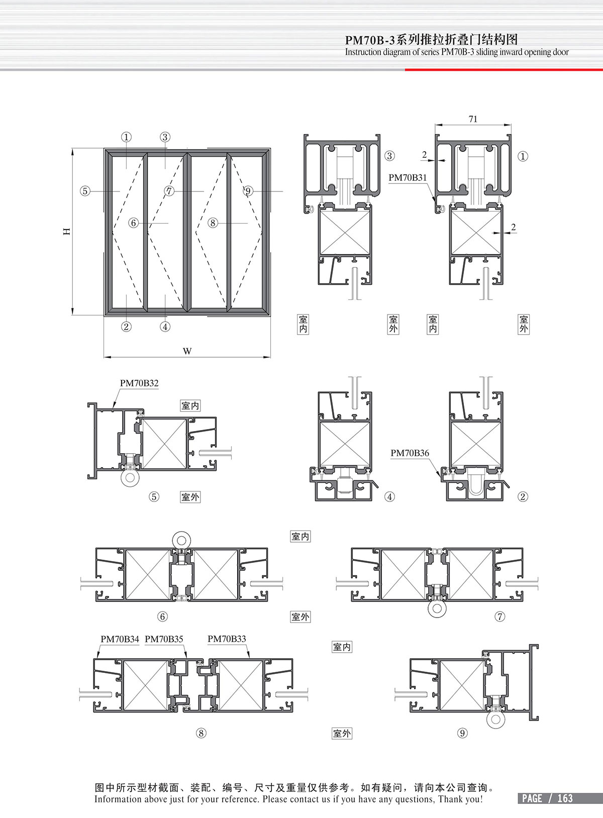 PM70B-3系列推拉折疊門結(jié)構(gòu)圖